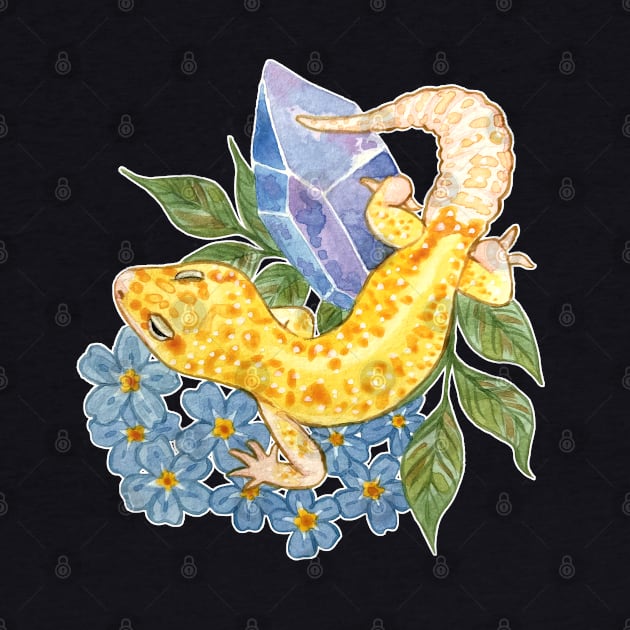 Leopard Gecko with Crystals & Forget-Me-Nots by starrypaige